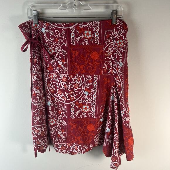 Anthropologie Women’s Red Embroidered Bandana Mini Skirt US 14 NWT - Picture 2 of 11